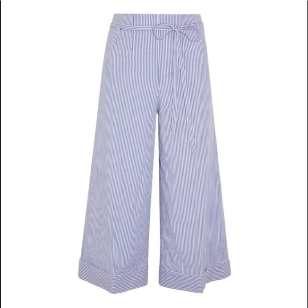 J. Crew Seersucker blue stripe cropped wide leg pants Sz 6 - Picture 2 of 10